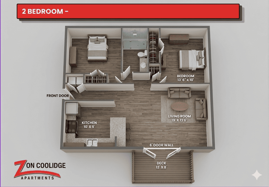 Floor Plan 3D Dollhouse - 2 BR