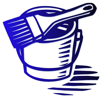 a blue bucket of paint with a blue paintbrush on top of it