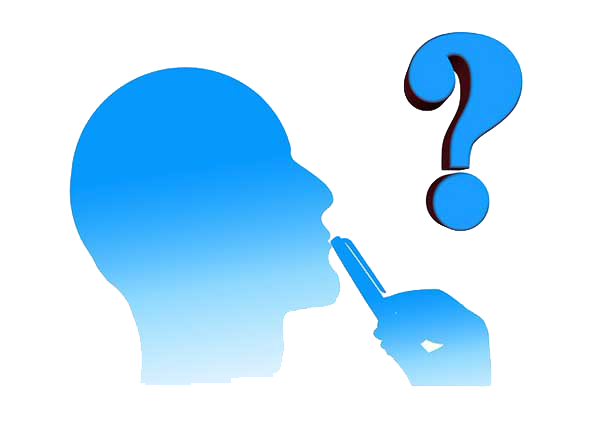 blue silhouette of a person thinking with question mark