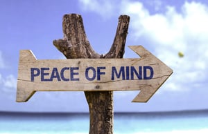 Peace of Mind wooden sign with a beach on background-1