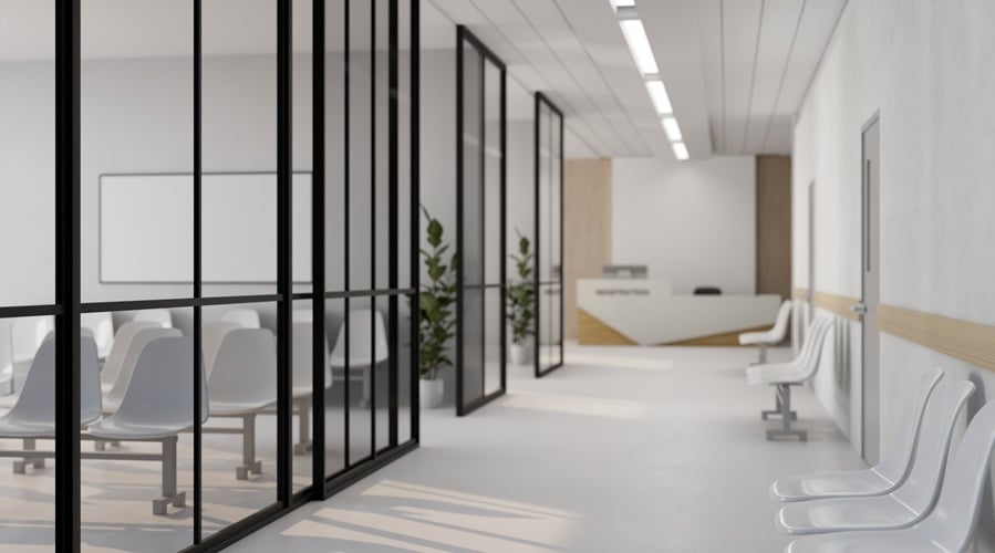 hospital corridor with waiting area and reception counter 4