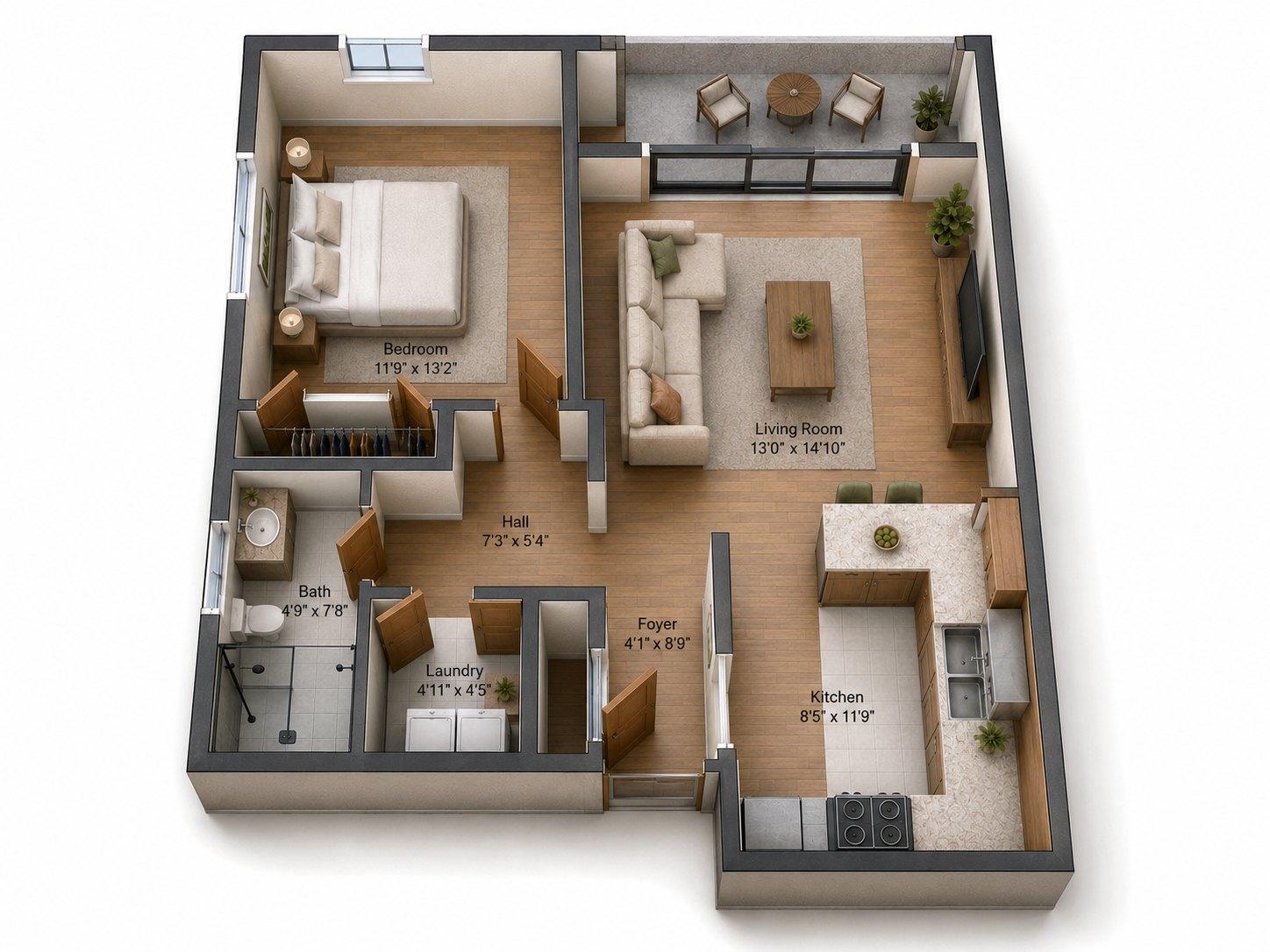 1 Bedroom Floor Plan, Z on Coolidge
