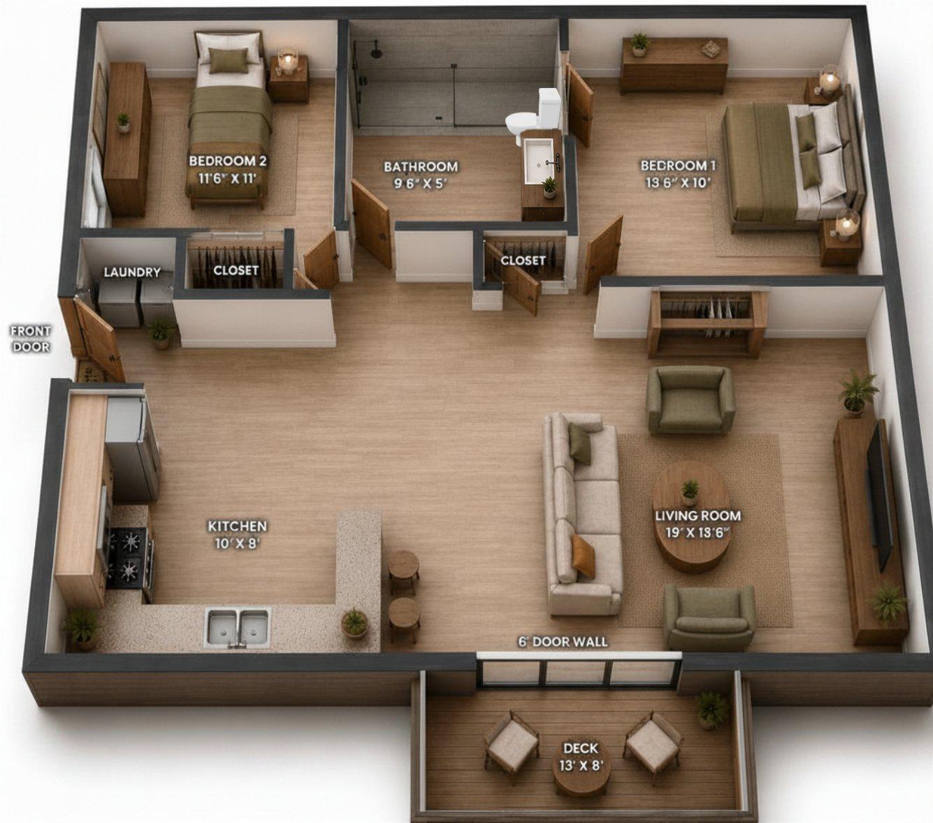 2 Bedroom Floor Plan, Z on Coolidge