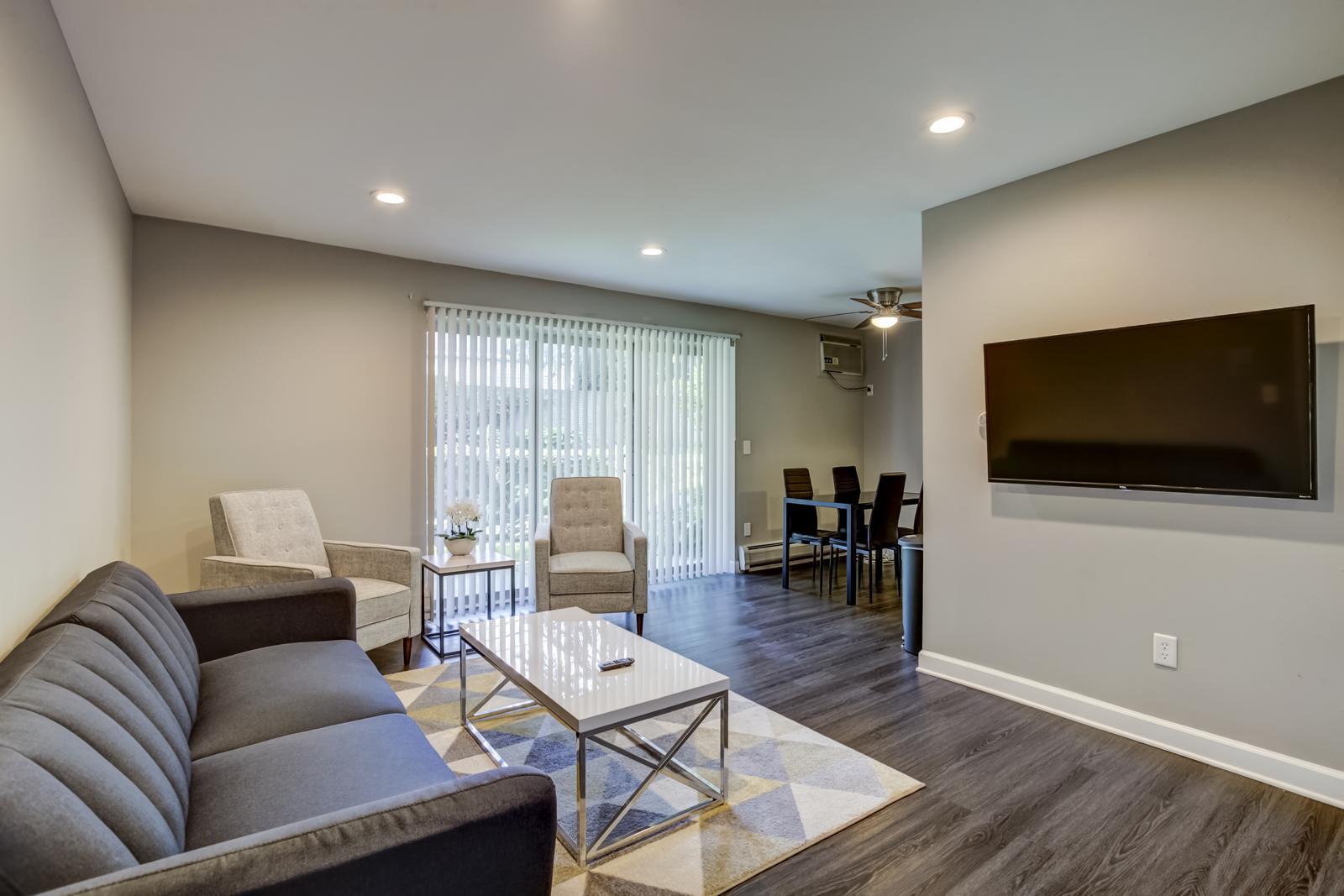 Living room with recessed lighting