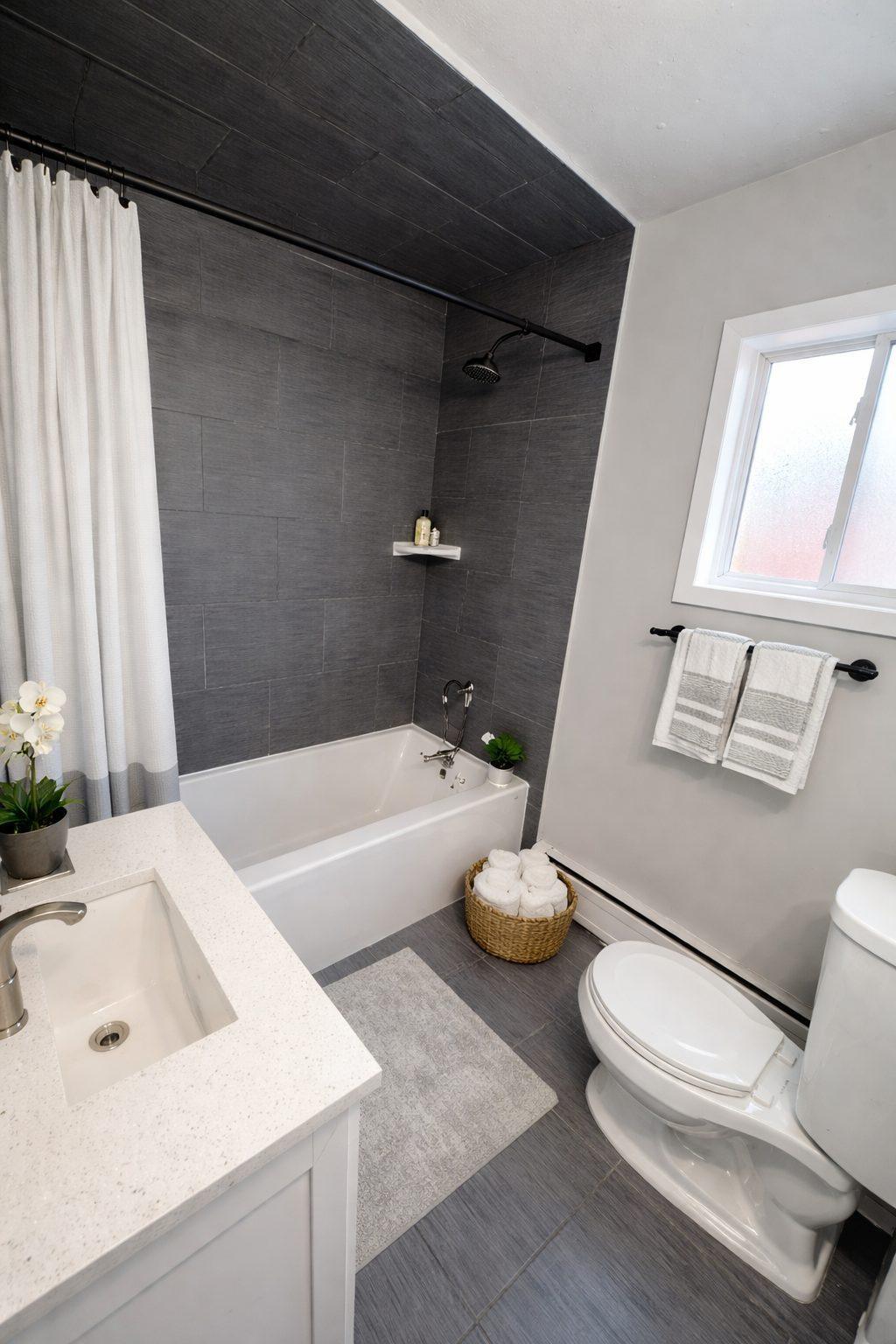 Bathroom with dark tile