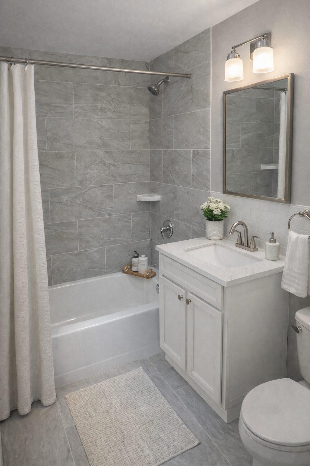 Bathroom with gray tile