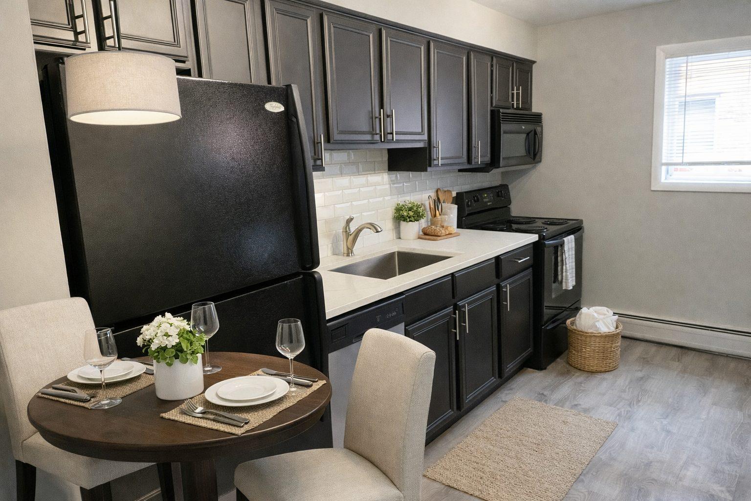 Kitchen with black cabinets